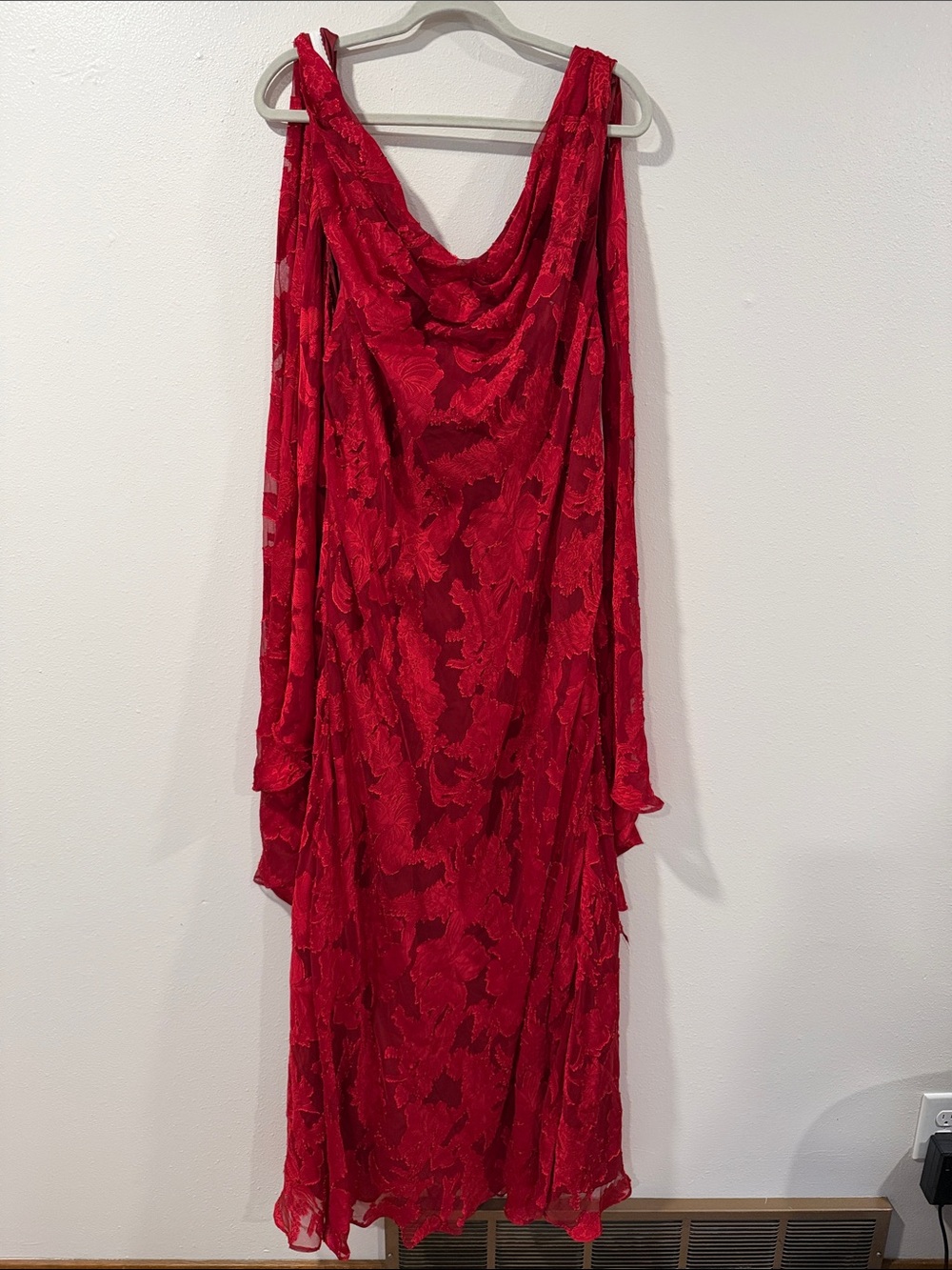 Azazie Red Lace Draped Evening Dress